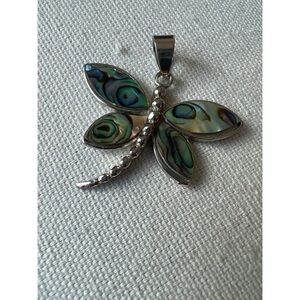 Silver Dragonfly Pendant with Abalone Inlay